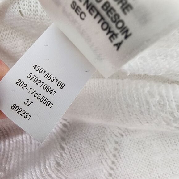 Chicos Womens Top Size 1 US 8 White Knit Semi Sheer Cutout Jaquard Short Sleeve - Picture 11 of 11